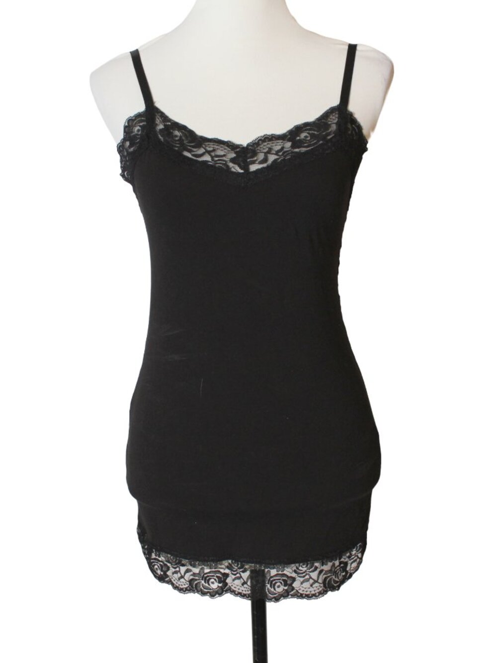 Vintage 2000s Black Lace Trim Cami Tank Top S M